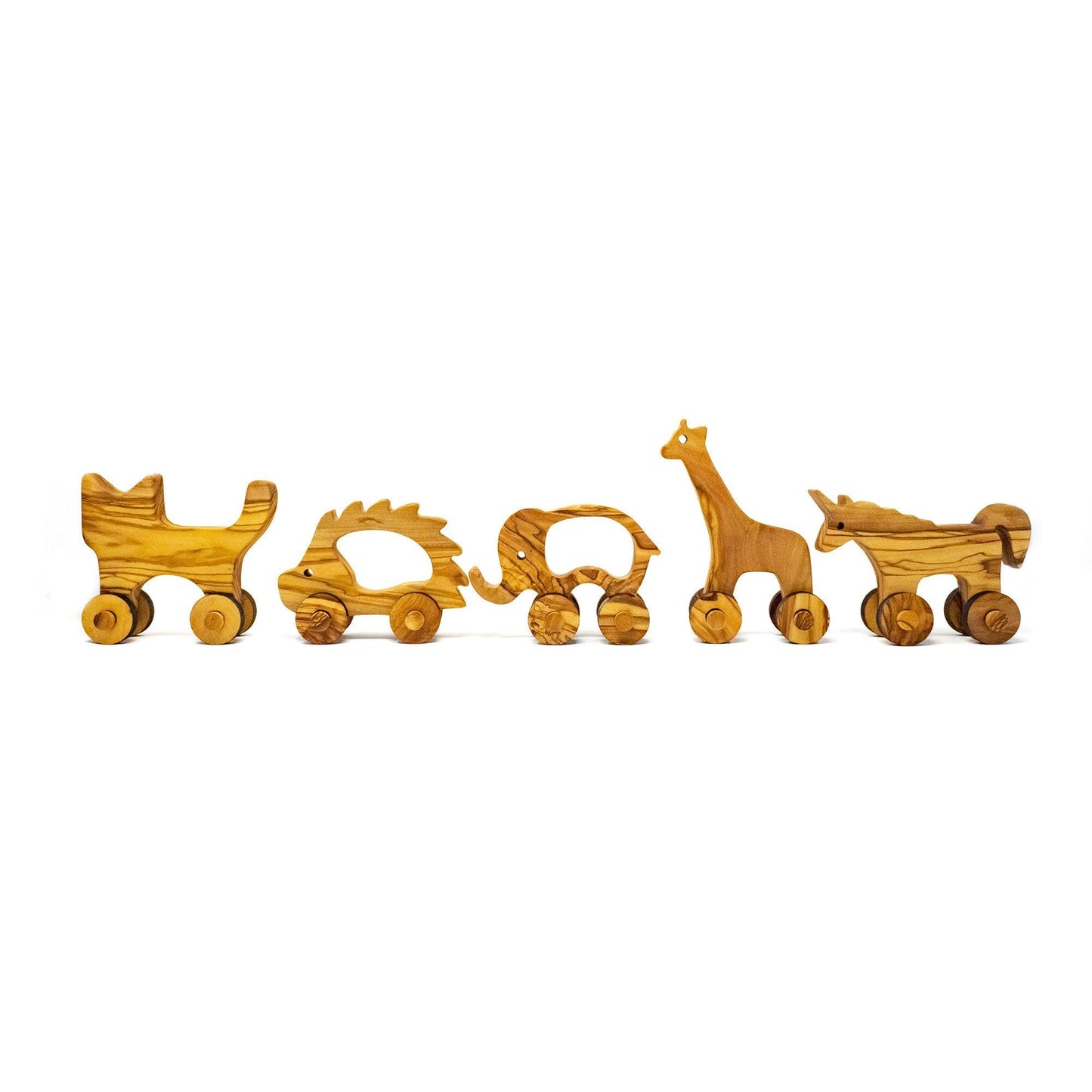 Handmade wooden figure toys, giraffe, unicorn, cat, hedgehog, elephant